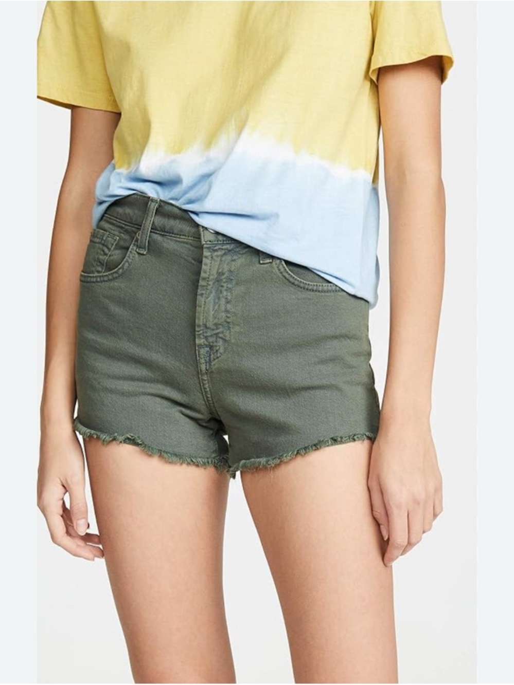 7 For All Mankind Olive Green Frayed Hem Denim Shorts Women’s Size 8